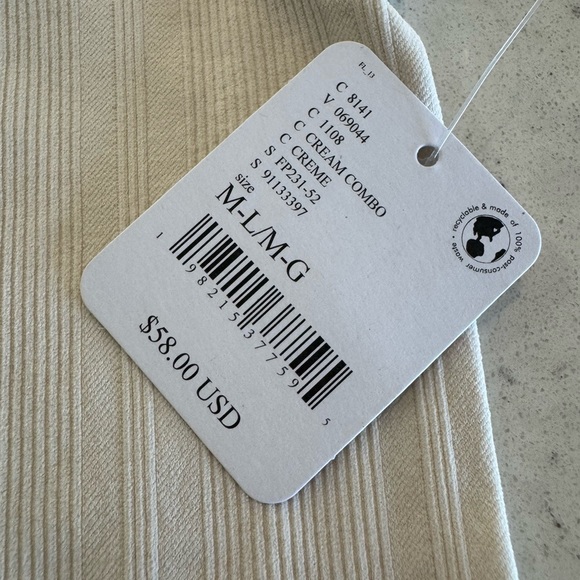 Free People Intimately Bodysuit Cream Combo Ribbed Women’s Sz M-L NWT - Picture 4 of 6